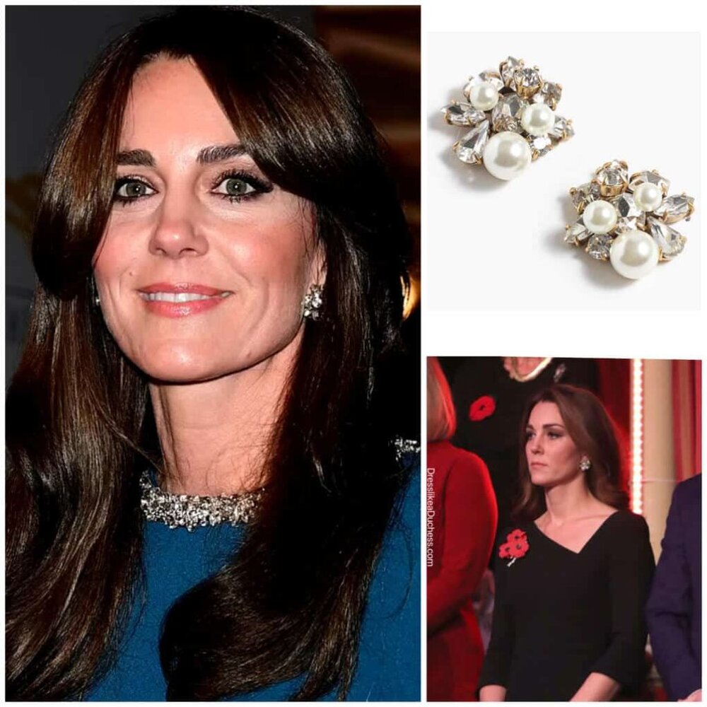 J.Crew Pearl and Crystal Cluster Earrings, ASO Kate Middleton